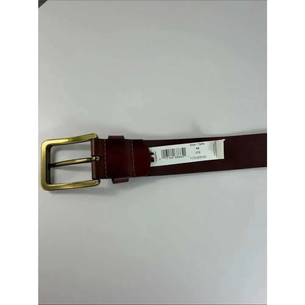 Tommy Hilfiger Brown Imitation Leather Belt Gold Buckle Classic Size 44